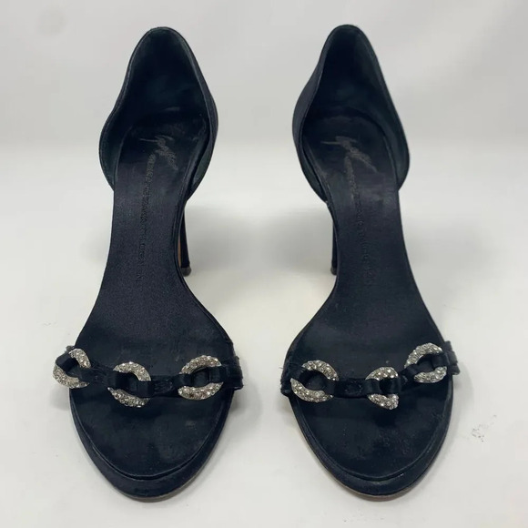 Giuseppe Zanotti Black Silk Sandals w/ Rhinestones - Picture 2 of 10